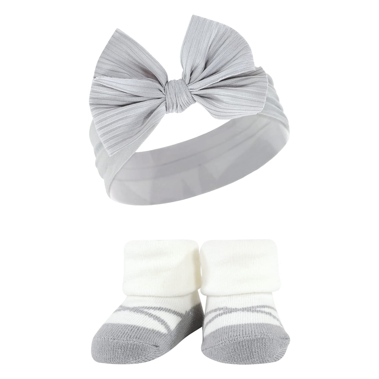 Hudson Baby Baby Girls' Headband And Socks Giftset, Burgundy Gray, One Size