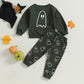 Toddler Baby Girl Boy Halloween Clothes Pumpkin Shirt Ghost Sweatshirt Pants Fall Outfit Baby Halloween Costumes (Dark Green Gho