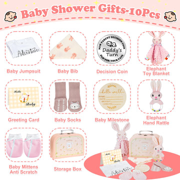 Baby Shower Gifts For Girls, 10Pcs Baby Girl Baby Shower Gifts Set, Premium Essential Welcome Baby Girl Gifts Basket Set, Baby G