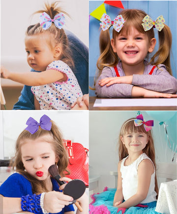 Eygla 18 Pcs 5 Inch Hair Bows For Girls, Rainbow Hair Bows Alligator Clips, Grosgrain Ribbon Bows For Little Girls Toddlers Kids