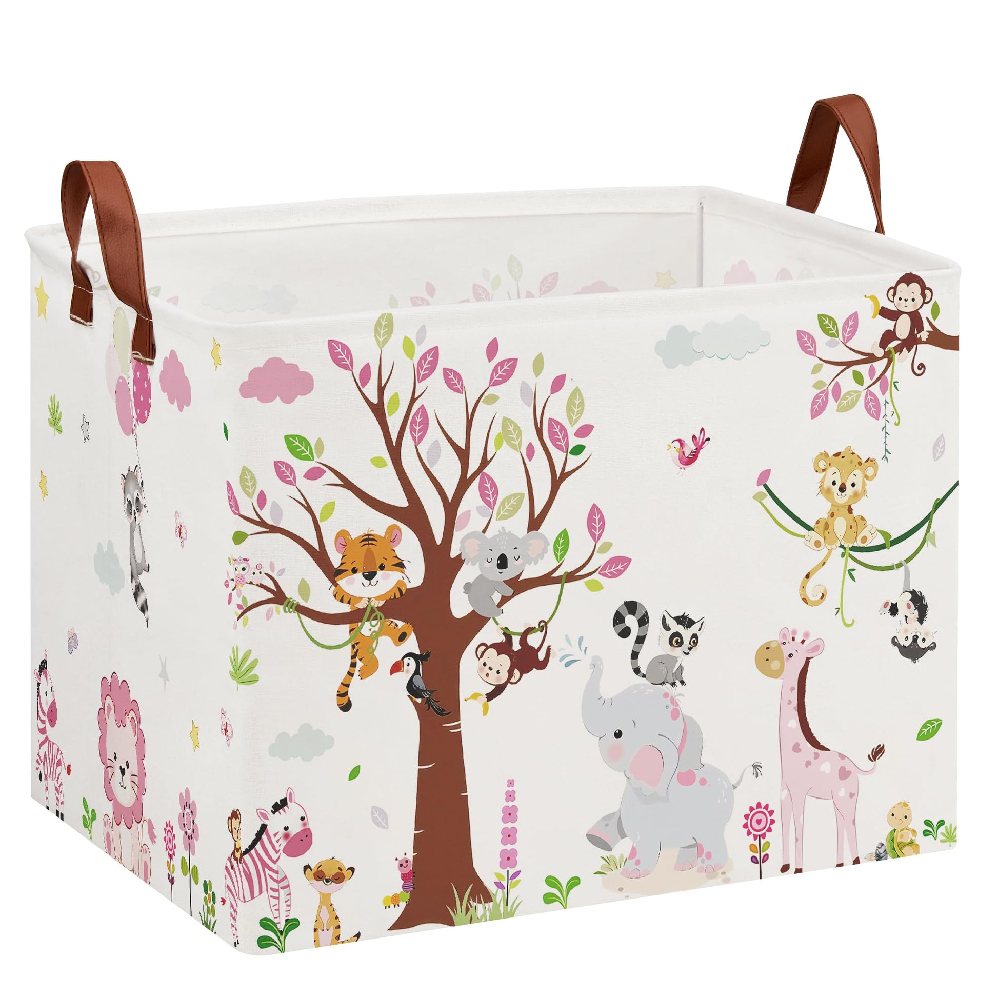 Jungle Theme Baby Girl Baskets for Baby Shower,Freestanding Safari Nursery Decor Laundry Hamper,Stackable and Collapsible Kids A