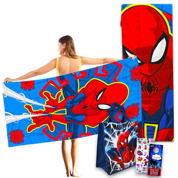 Marvel Spiderman Towel Set For Kids - Bundle With 27X54 Spiderman Microfiber Towel, Tote Bag, Stickers And More (Spiderman Pool