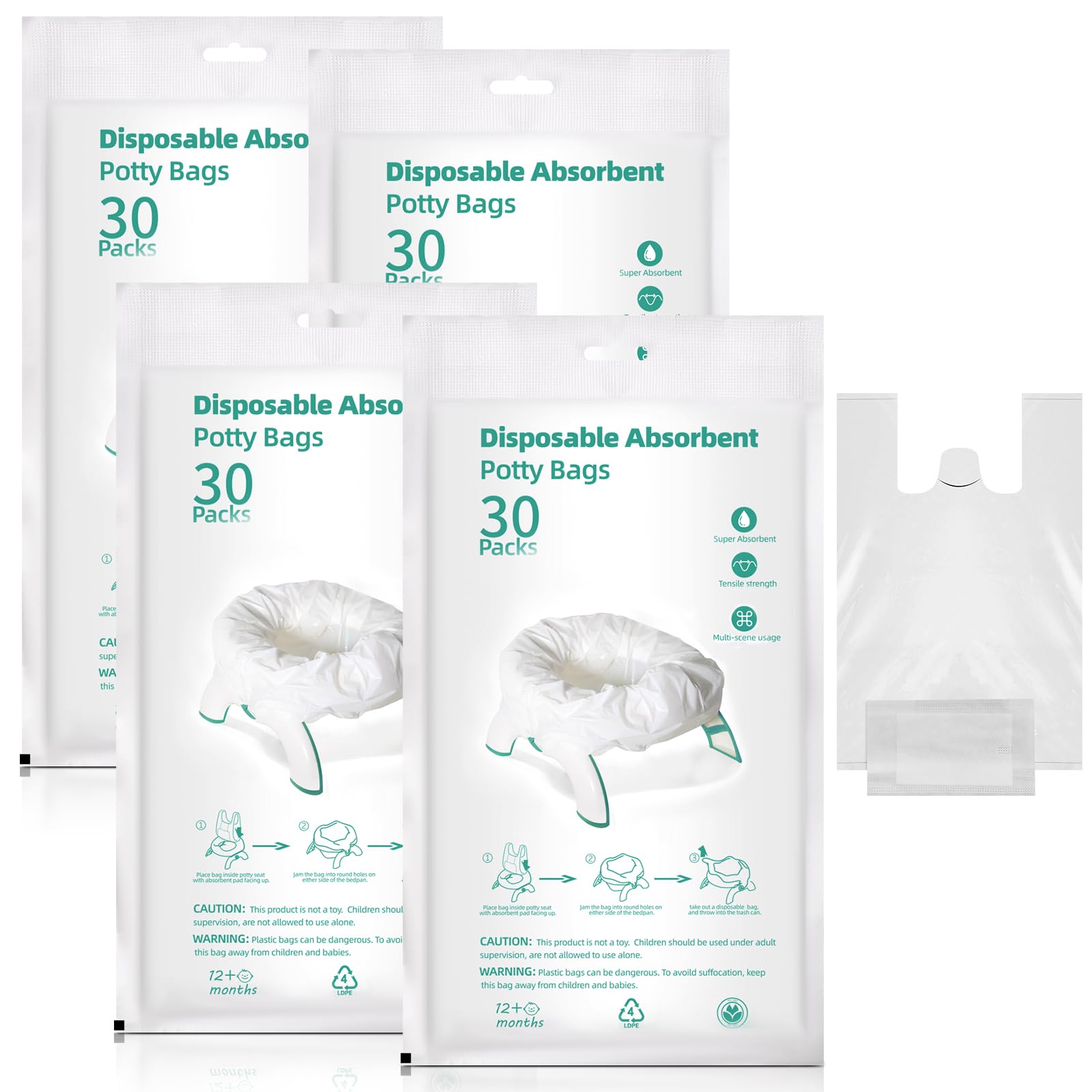 Reallnaive 120 Pcs Travel Potty Bags Liners Bedside Commode Liners With Absorbent Pads Disposable Potty Portable Training Bags F