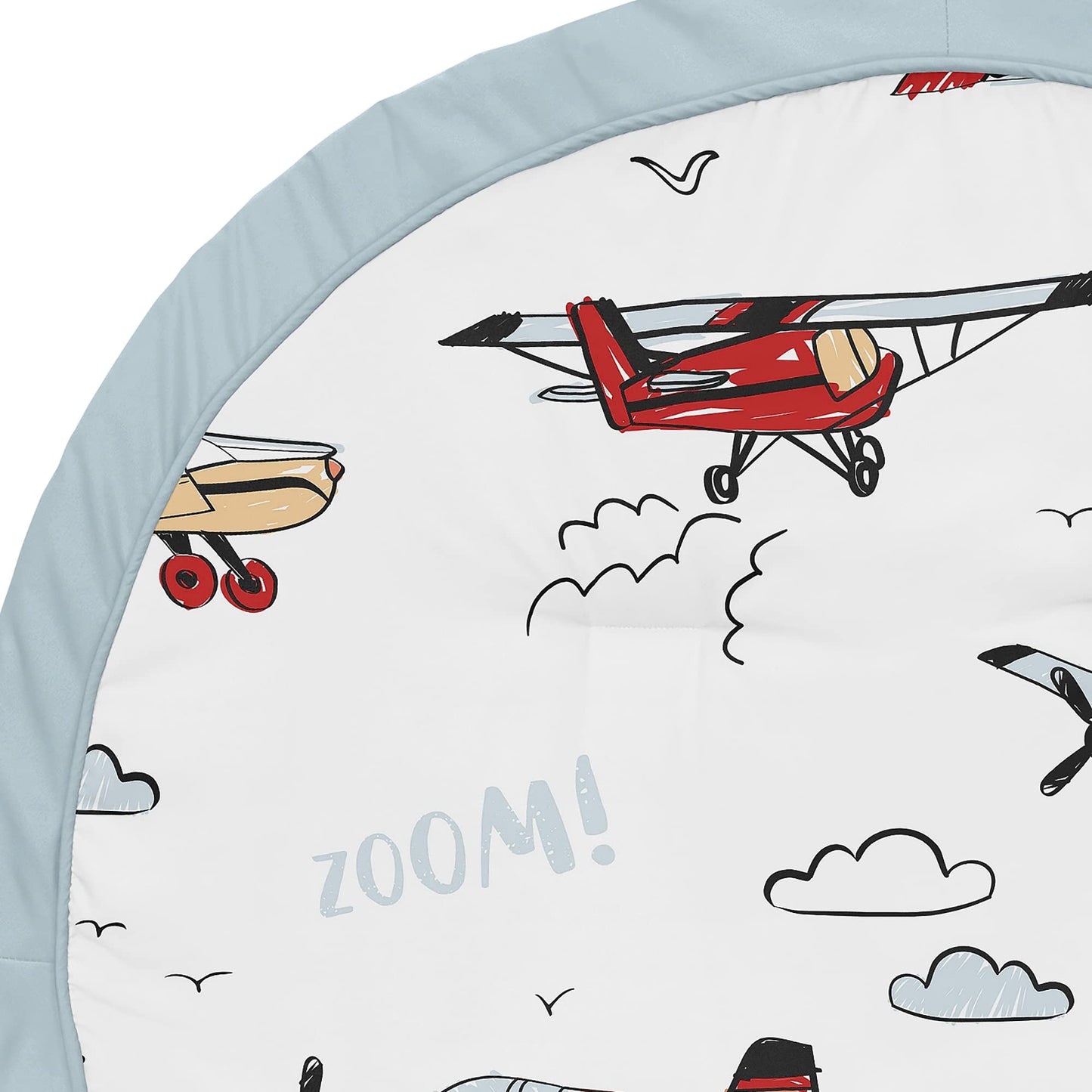 Sweet Jojo Designs Vintage Airplane Boy Baby Playmat Tummy Time Infant Play Mat - Grey Yellow Orange Red White And Blue Airplane