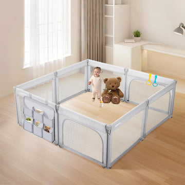 Foldable Baby Playpen, Shape & Size Adjustable Playpen for Toddler, 79x71 Large Play Pens Safety Mesh Foldable Playard for Babie
