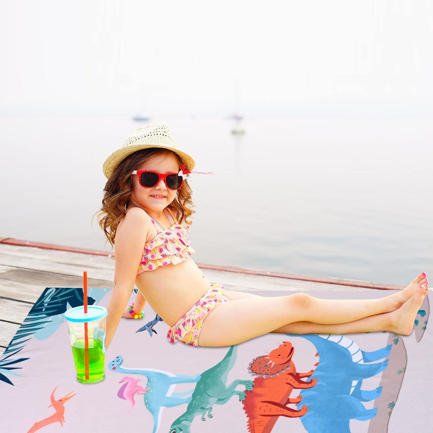 Livilan Dinosaur Beach Towel For Kids, 24   X48   , Microfiber, Quick Dry, Sand Free, Lightweight, Thin, Perfect For Girls, Boys