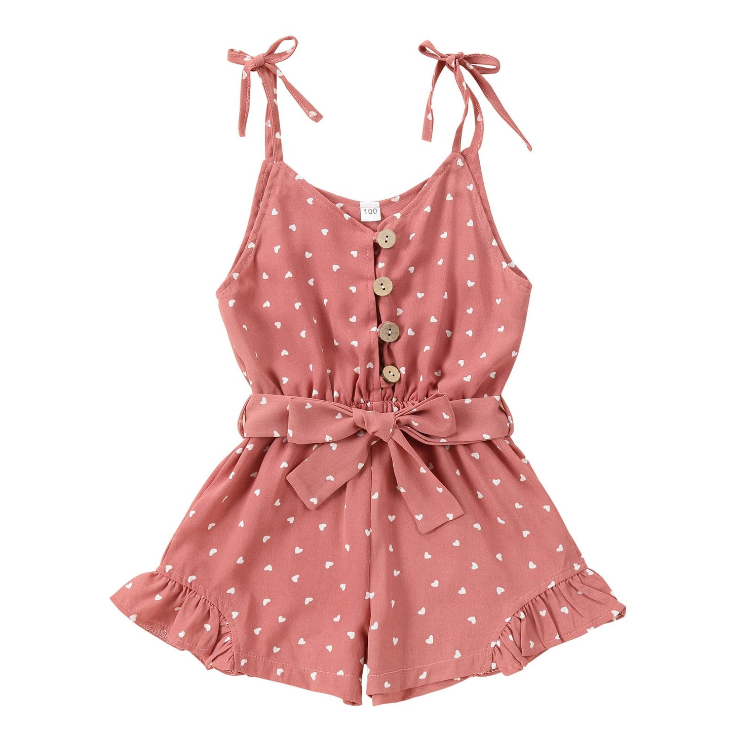 3T Girl Clothes Toddler Baby Girls Strap Sleeveless One Piece Halter Romper Summer Jumpsuit, Pink Heart 3-4T/110Cm