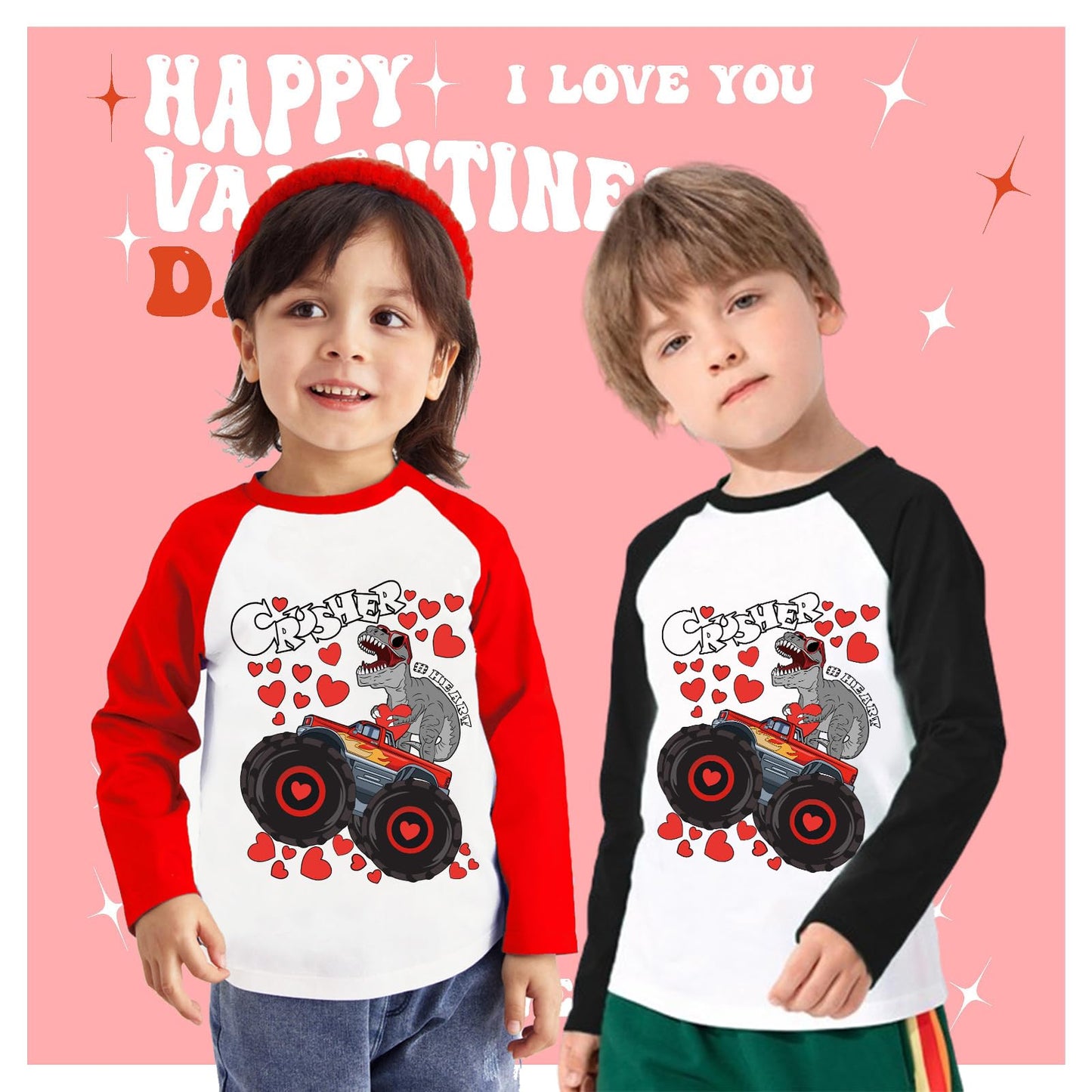 Tkria Valentine Children'S Boy Monster Truck Long Sleeve Graphic T-Shirt Kid'S I Dig You Construction Truck Valentine Day Shirt