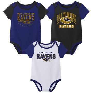 Outerstuff Nfl Newborn Baby And Infant Short Sleeve Bodysuit Variety 3-Pack - Baltimore Ravens, 12M