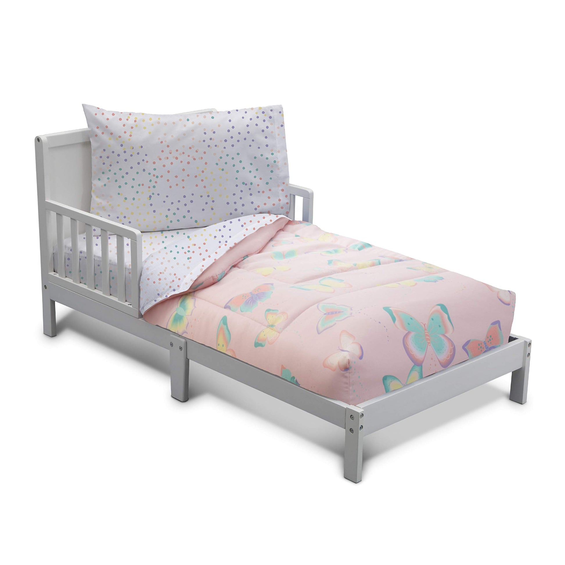 Delta Children 4 Piece Toddler Bedding Set for Girls  Reversible 2in1 Comforter  Includes Fitted Comforter to Keep Little On