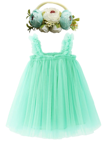 Bgfks Layered Tulle Tutu Dress For Toddler Girls,Baby Girl Rainbow Tutu Princess Skirt Set With Flower Headband.(Mint Green,12 M