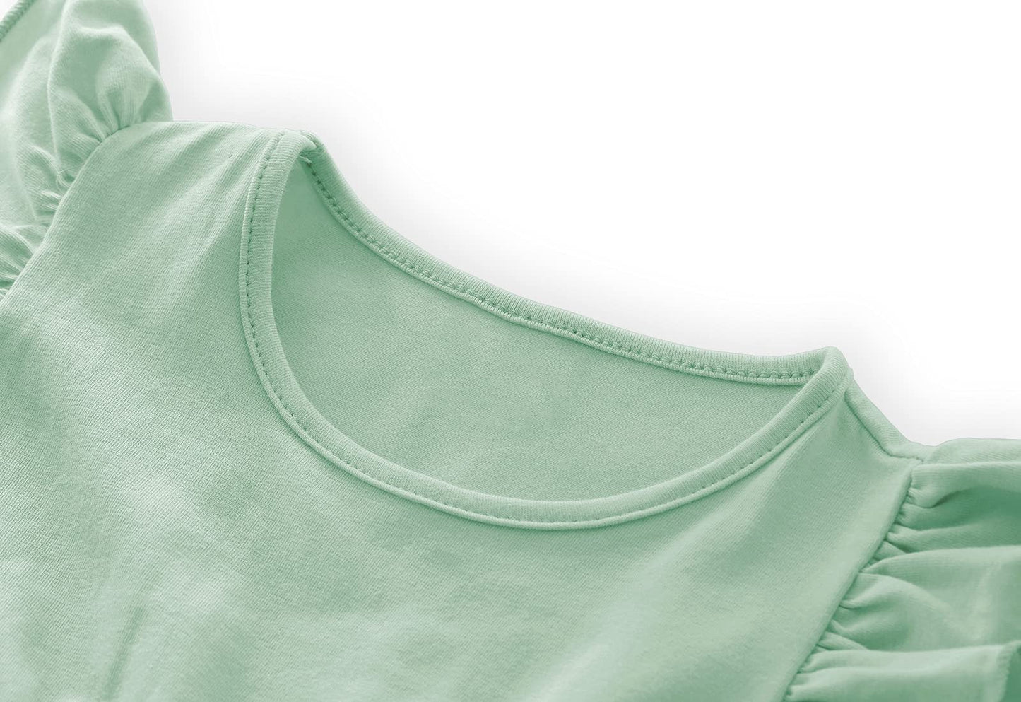 Lyxiof Girls Tutu Dress Casual Tulle Summer Solid Color Ruffle Sleeve Dress Green 130Cm