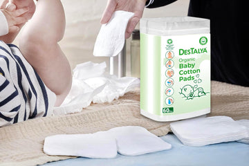 Destalya Baby Cotton Pads For Diaper Change | Large Cotton Squares For Sensitive Skin | Disposable Cleansing Wipes | Soft Washcl