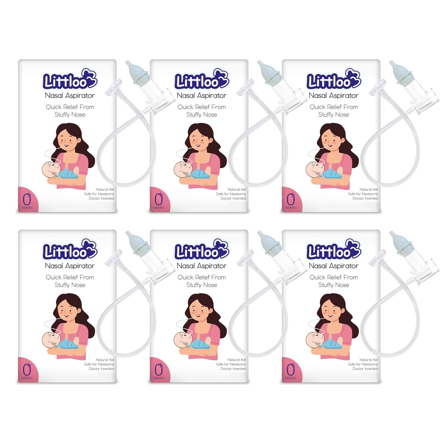 Littloo Nasal Aspirator For Babies | Effective And Safe Congestion Relief With Snotscuker Mechanism | Pack Of 6