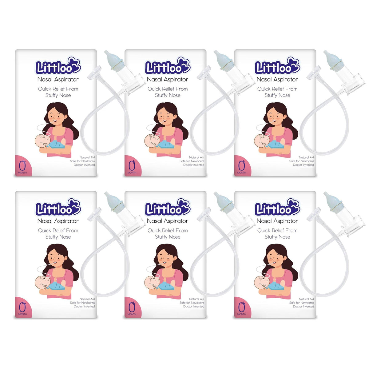 Littloo Nasal Aspirator For Babies | Effective And Safe Congestion Relief With Snotscuker Mechanism | Pack Of 6