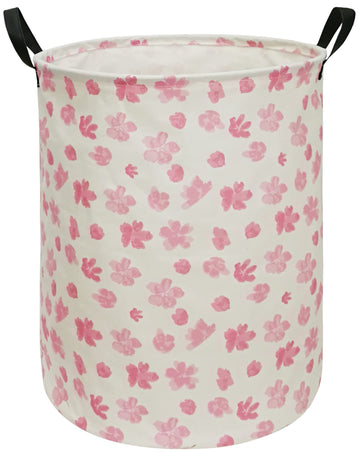 Acmuuni 19.7 Inch Pink Flower Canvas Clothes Basket Laundry Hamper With Handles, Storage Basket Perfect For Kids Boys Girls Toys
