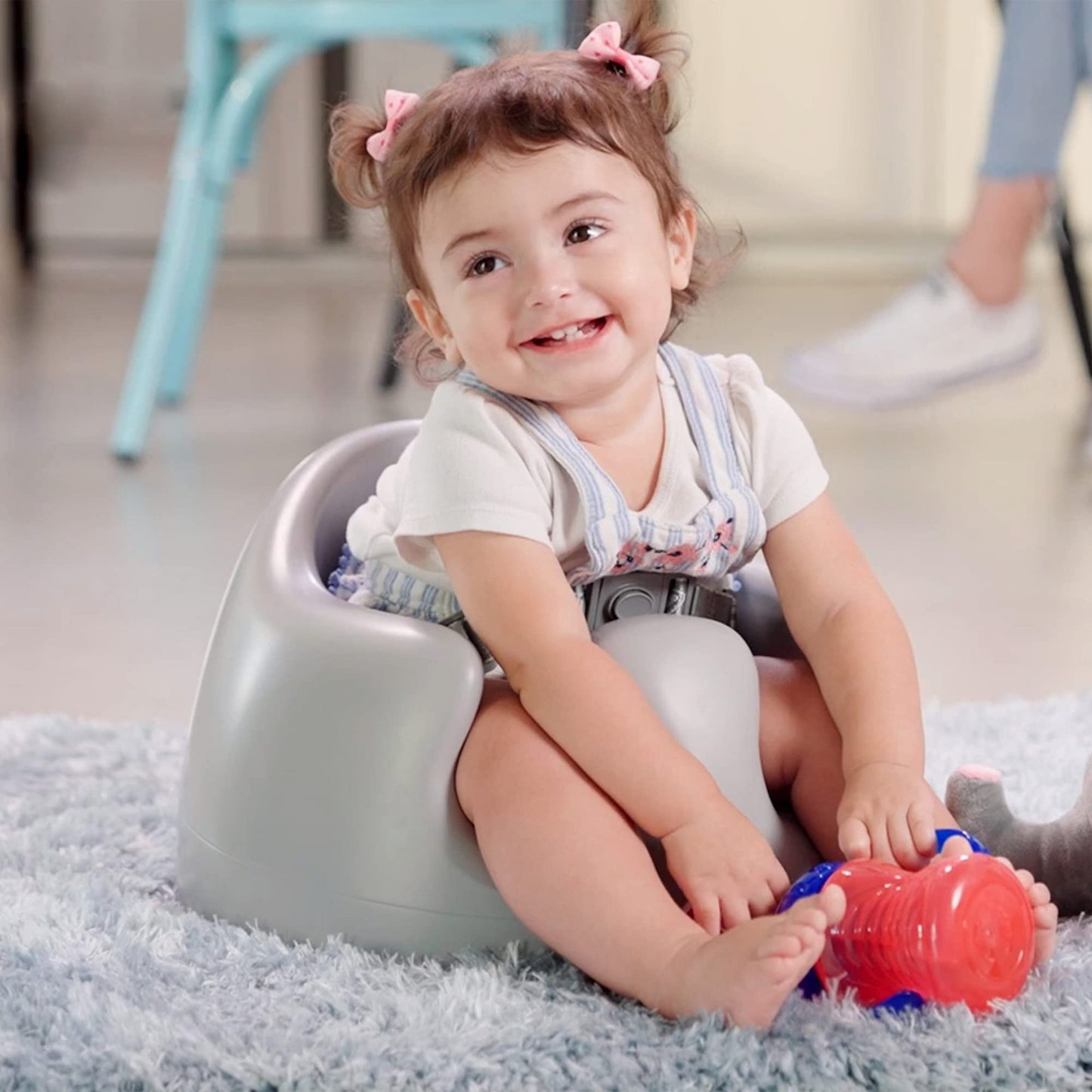 Nuby My Floor Seat, Soft Foam Cushion With Safety Harness And High Back Design, For Ages 4-12 Months, Gray