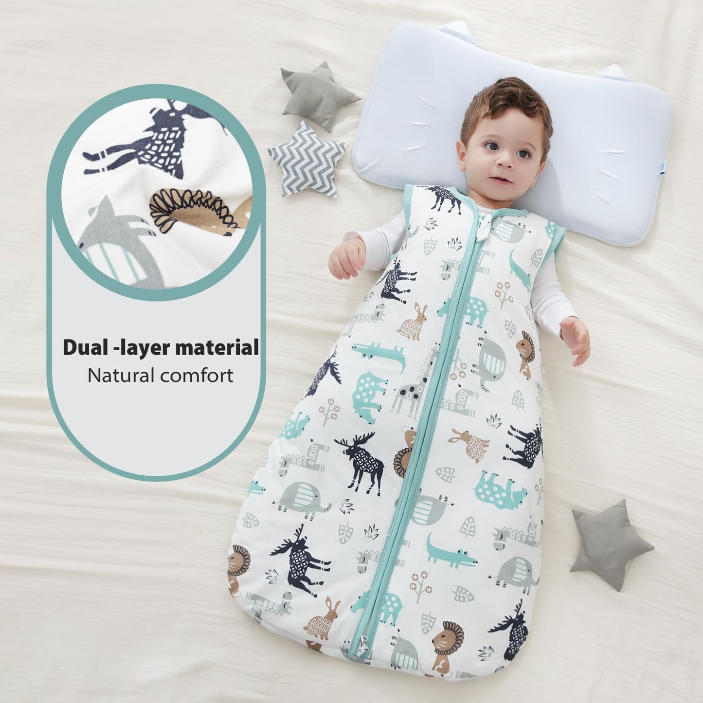 Mosebears Sleep Sack Baby Winter Wearable Blanket with 2-Way Zipper,2.5 TOG Cotton Sleep Sack Unisex (Deer, 6-12 Months)