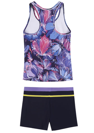 Proallo Girls Bathing Suits Two Piece Vest Style Swimsuit With Boyshort Tankini Swimwear