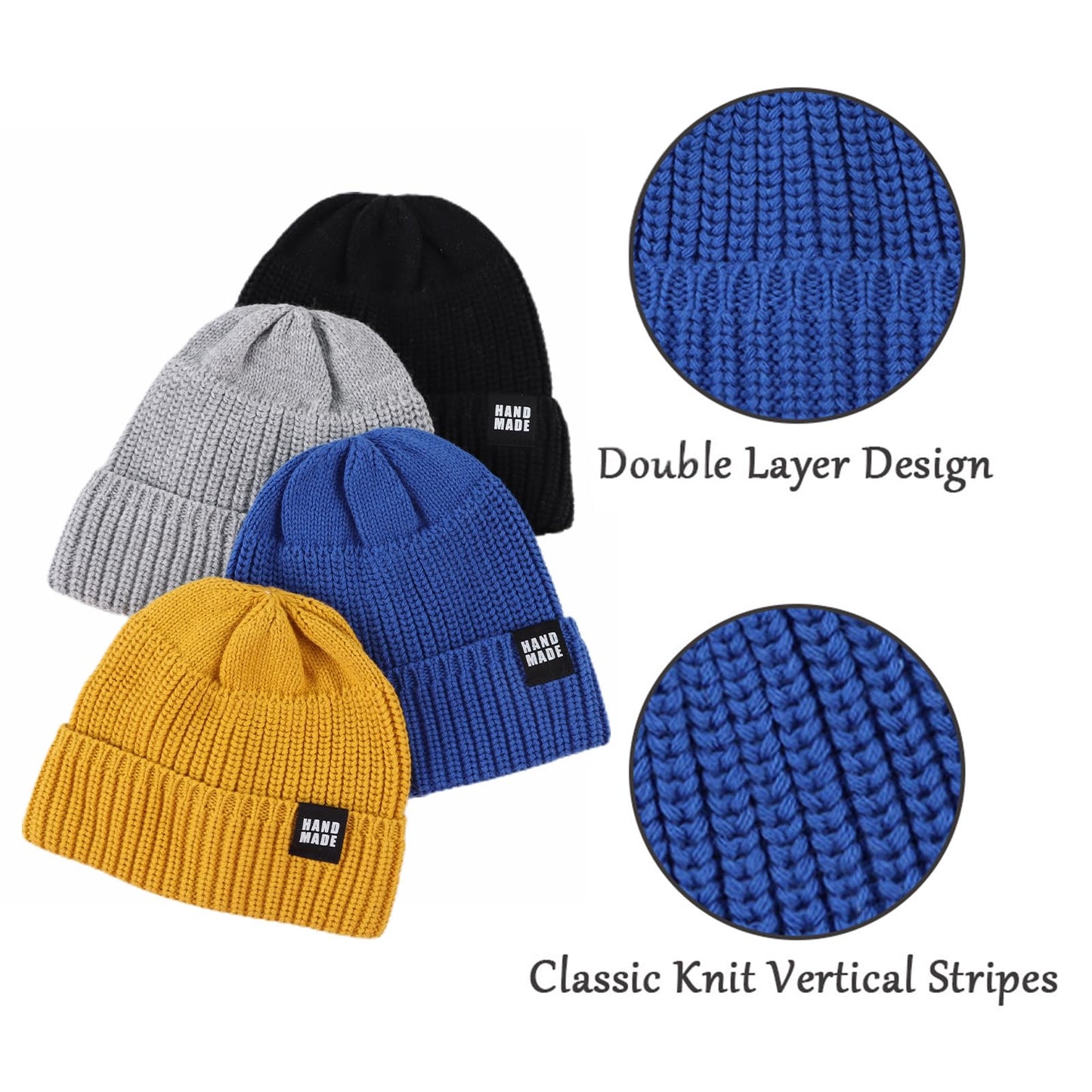 Simple Knitted Baby Beanie Hip-Hop Boys Winter Hat Toddler Kids Bonnet For Girls 0-5Y (4Pcs-A,S)