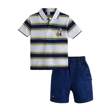 Hopscotch Cotton Striped Polo TShirt & Denim Shorts (1218 Months)