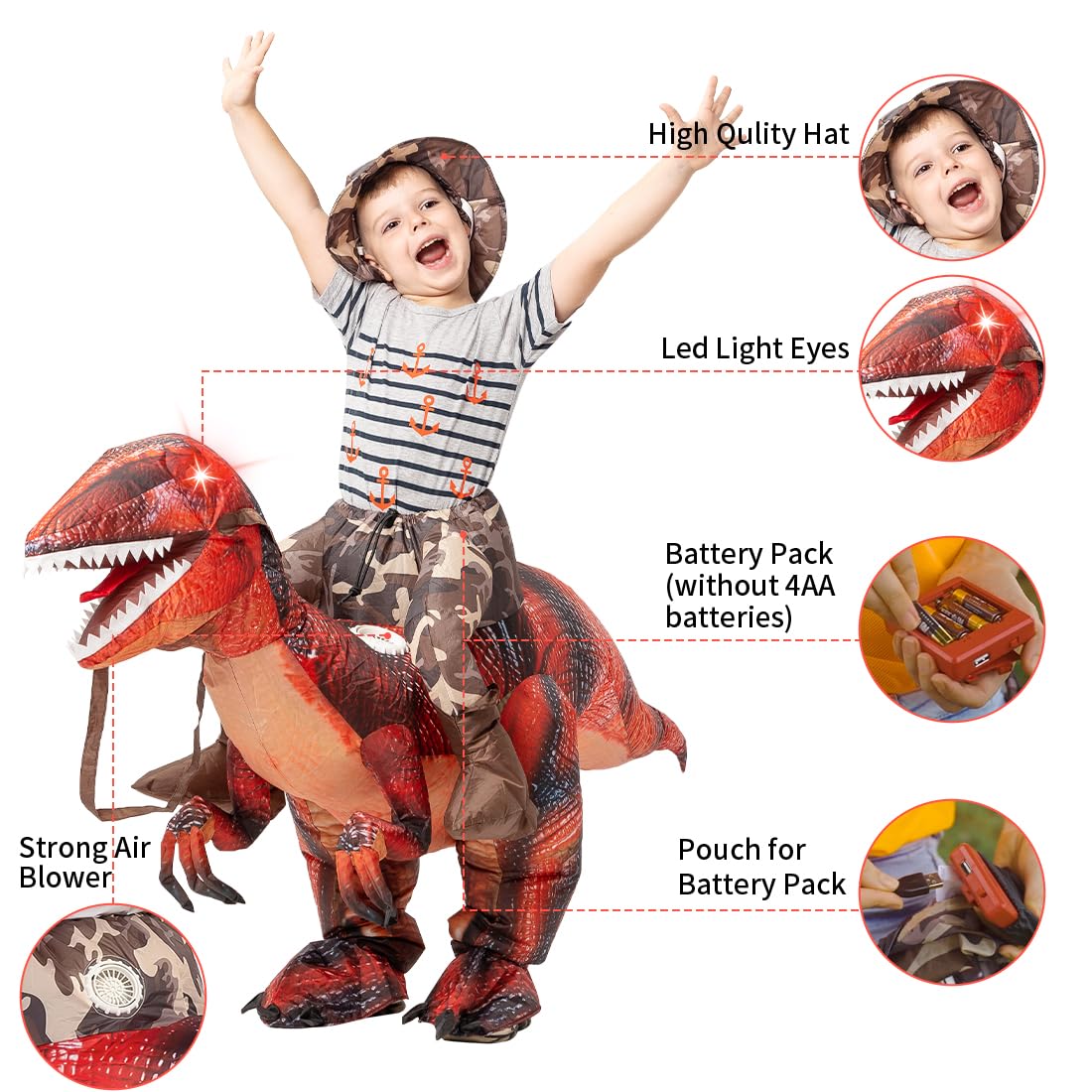 Goosh Inflatable Dinosaur Costume For Kids Halloween Costumes Boys Girls Funny Blow Up Costume For Halloween Party Cosplay (7-10
