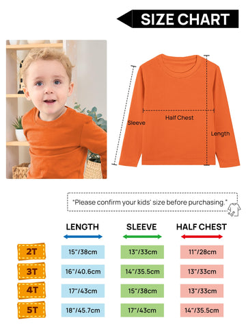 Toddler Boys Long Sleeve T-Shirts Cotton Crewneck Tees Soft Basic Solid Color Layering Warm T-Shirt Top, Tagless Neckline Orange