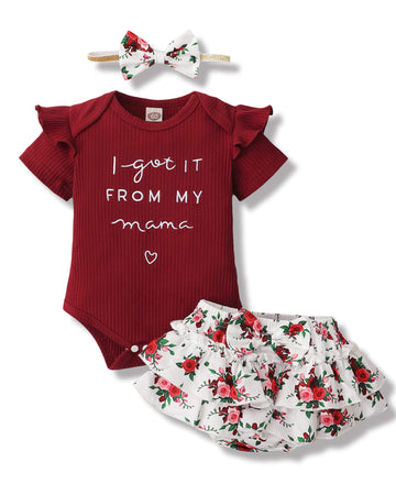 Mioglrie Newborn Baby Girl Clothes Romper Shorts Set Ruffle Infant Knitted Girls ' Clothing Daddys Little Maroon 0-3 Months