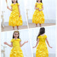 Princess Costume For Girls Birthday Party Fancy Dress Up With Accessories(Crown+Wand+Earrings+Gloves) 4-5 Years Yellow