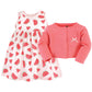 Hudson Baby Baby Girls' Cotton Dress And Cardigan Set, Coral Watermelon, 12-18 Months
