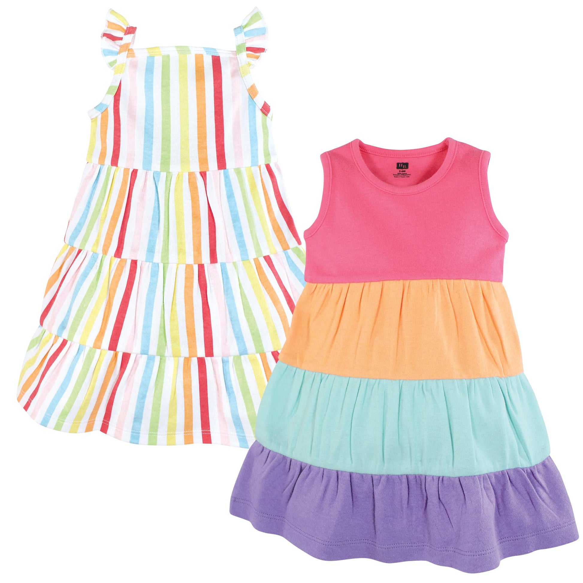 Hudson Baby Baby-Girls Cotton Dresses, Rainbow Stripe, 3-6 Months