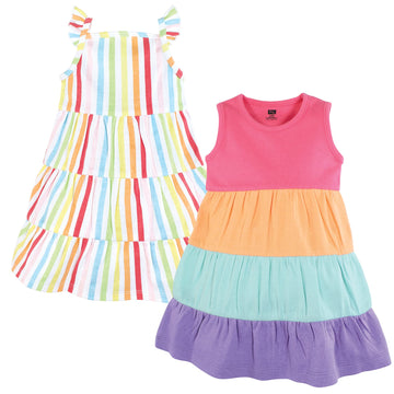 Hudson Baby Baby-Girls Cotton Dresses, Rainbow Stripe, 9-12 Months