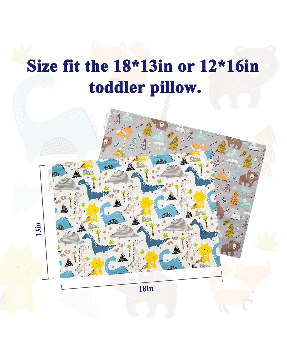 Alvababy Toddler Pillowcases 2 Pack Organic Cotton Kids Pillow Cover Fit 13'X 18' Or 12'X16' Envelope For Girl Boy Sleepy Tr