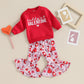 Iddolaka Toddler Baby Girls Valentines Day Outfits Long Sleeve Letter Sweatshirt Shirt Heart Flared Pants Spring Clothes (I-Red,