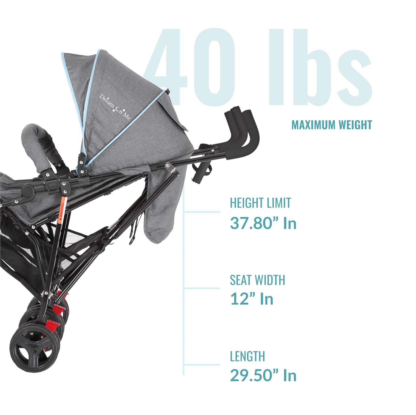 Dream On Me Volgo Twin Umbrella Stroller In Blue, Lightweight Double Stroller For Infant & Toddler, Compact Easy Fold, Large Sto