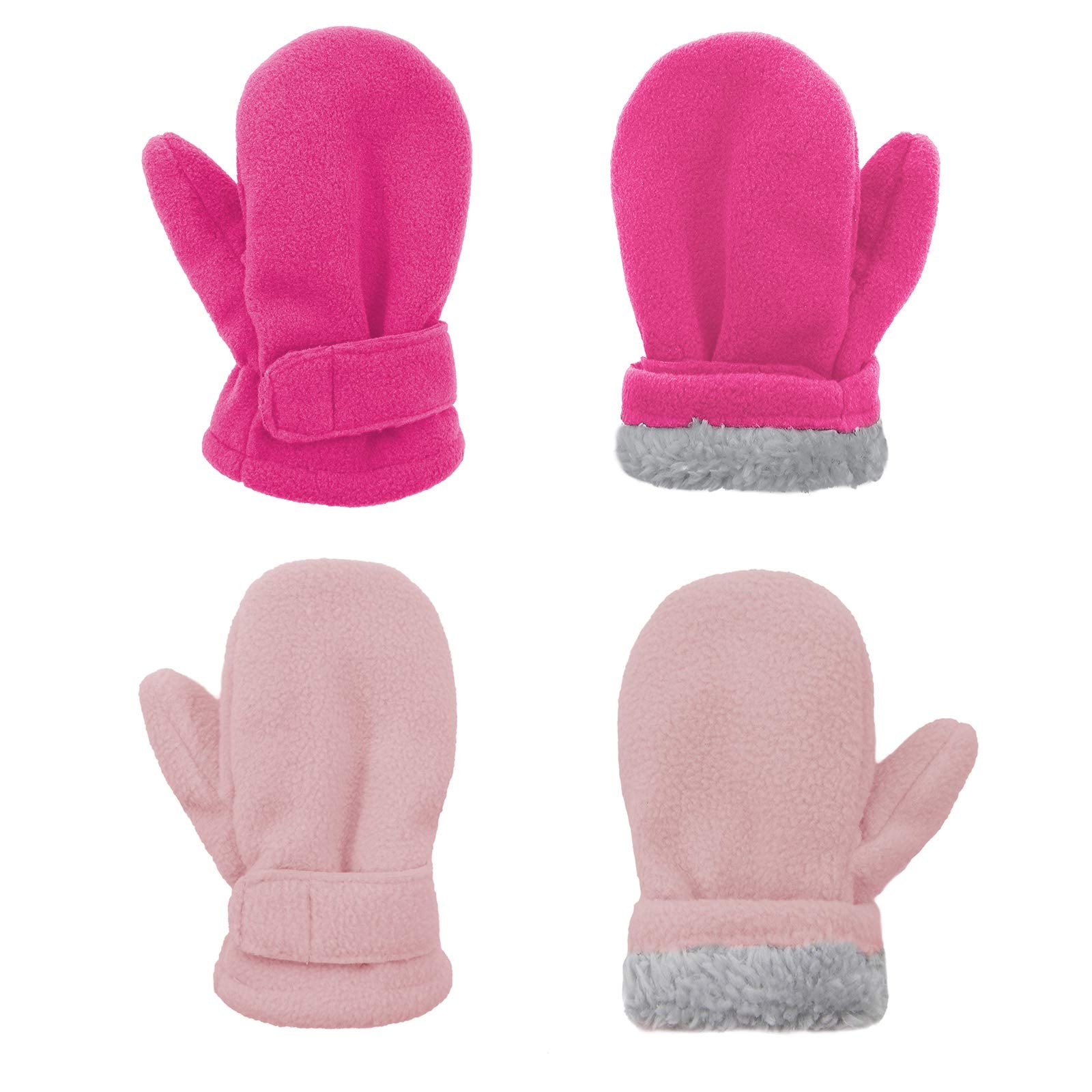 2 Pairs Toddler Mittens Unisex Lined Fleece Gloves Winter Warm Kids Mitten For Baby Boys And Girls Rose Red&Pink