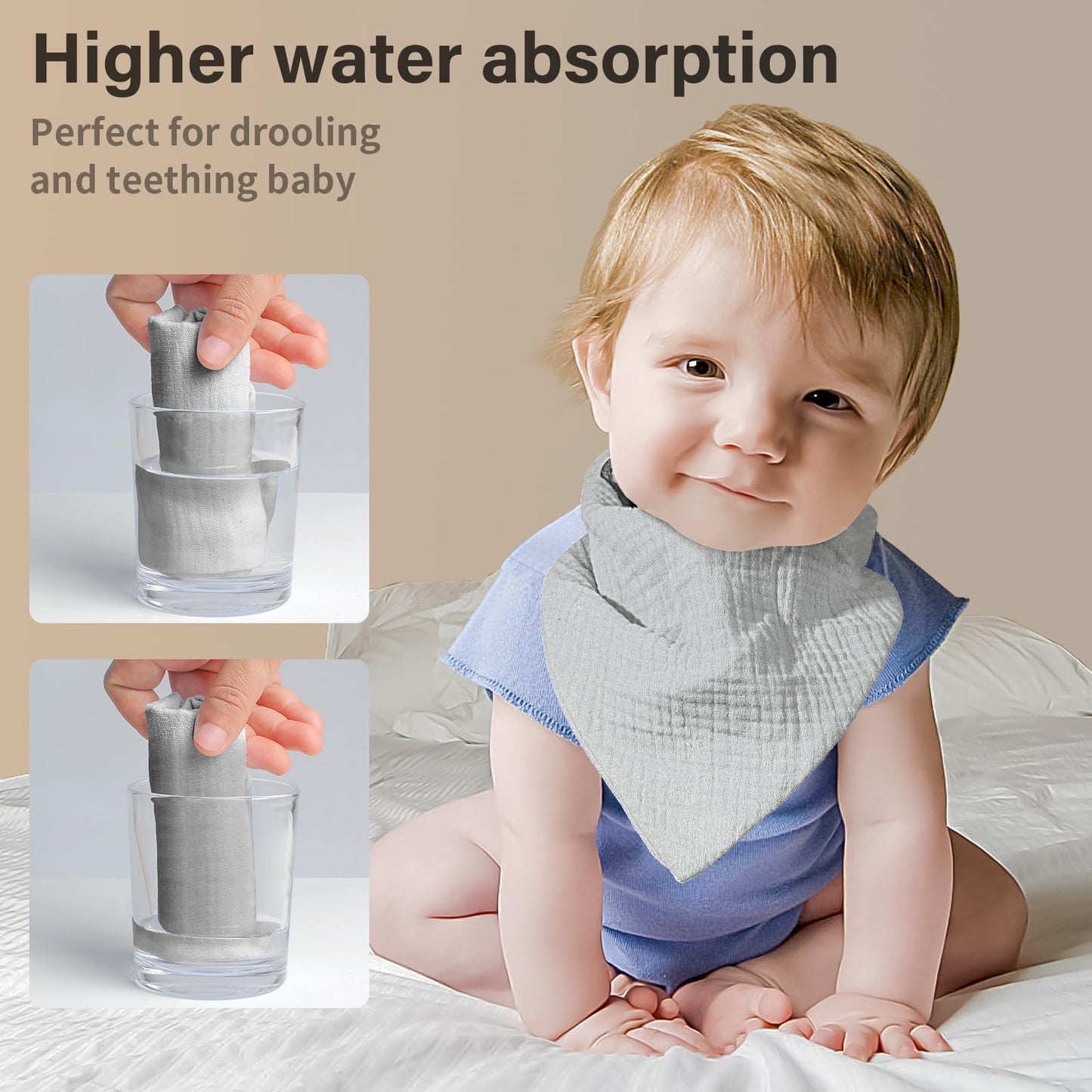 Nisxabebe Muslin Baby Bibs,Soft Triangular Baby Bandana Drool Bibs For Baby Boy Girl,Solid Colors Bib For Drooling Teething