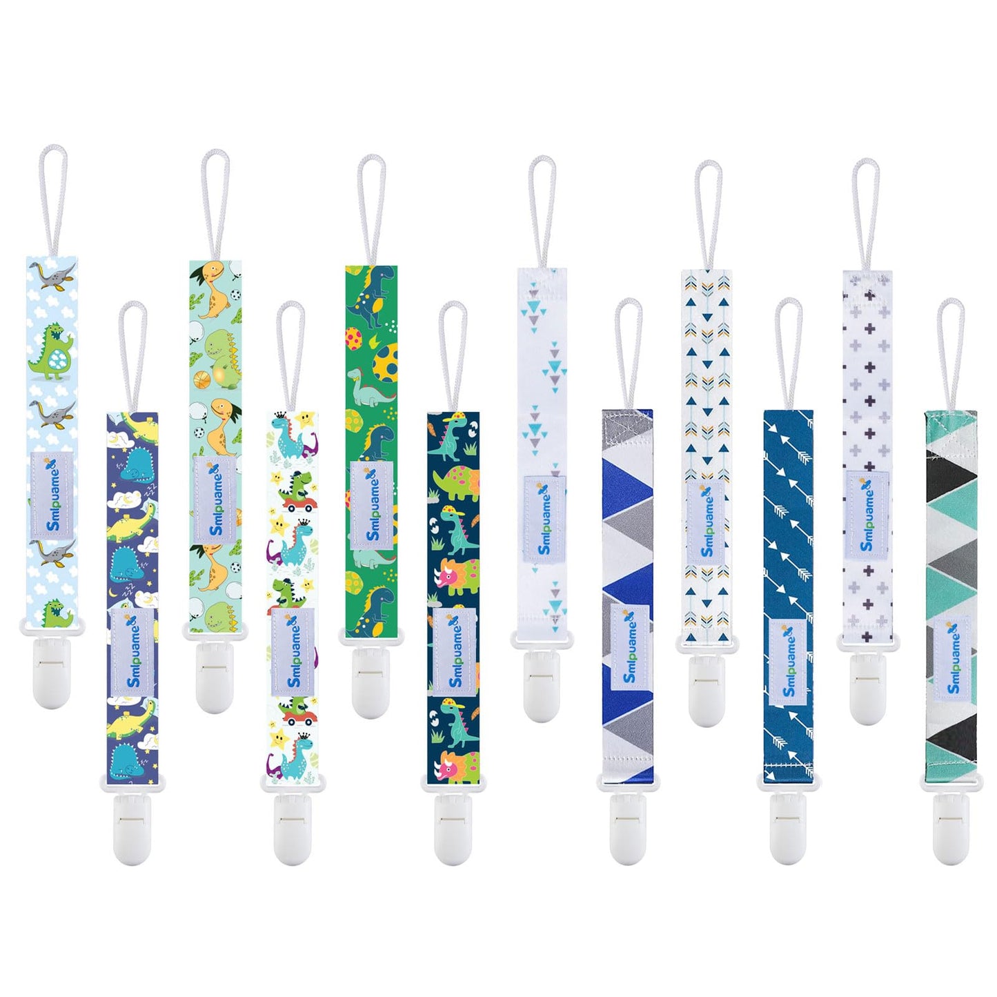 Smlpuame Baby Pacifier Clip For Boys,12 Pack Stylish Binky Clips Strap,Paci Holder With Clips Universal Lightweight Fits Most Pa