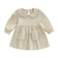 VISGOGO Toddler Baby Girl Dress Linen Long Sleeve Solid Color Girls 12 18M 2T 3T 4T 5T Dresses with Pocket for Fall Spring (Khak