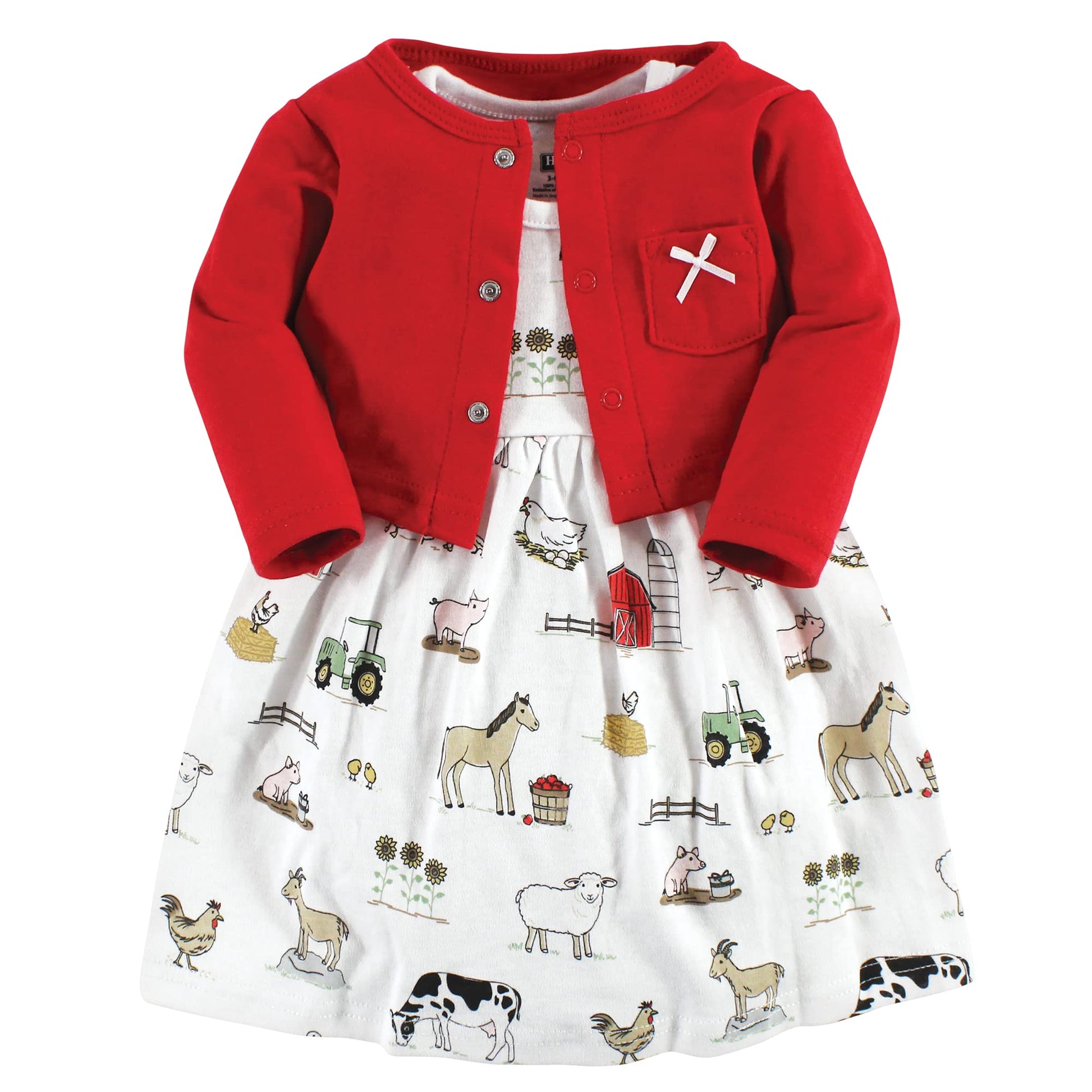 Hudson Baby Baby Girls' Cotton Dress And Cardigan Set, Farm, 0-3 Months
