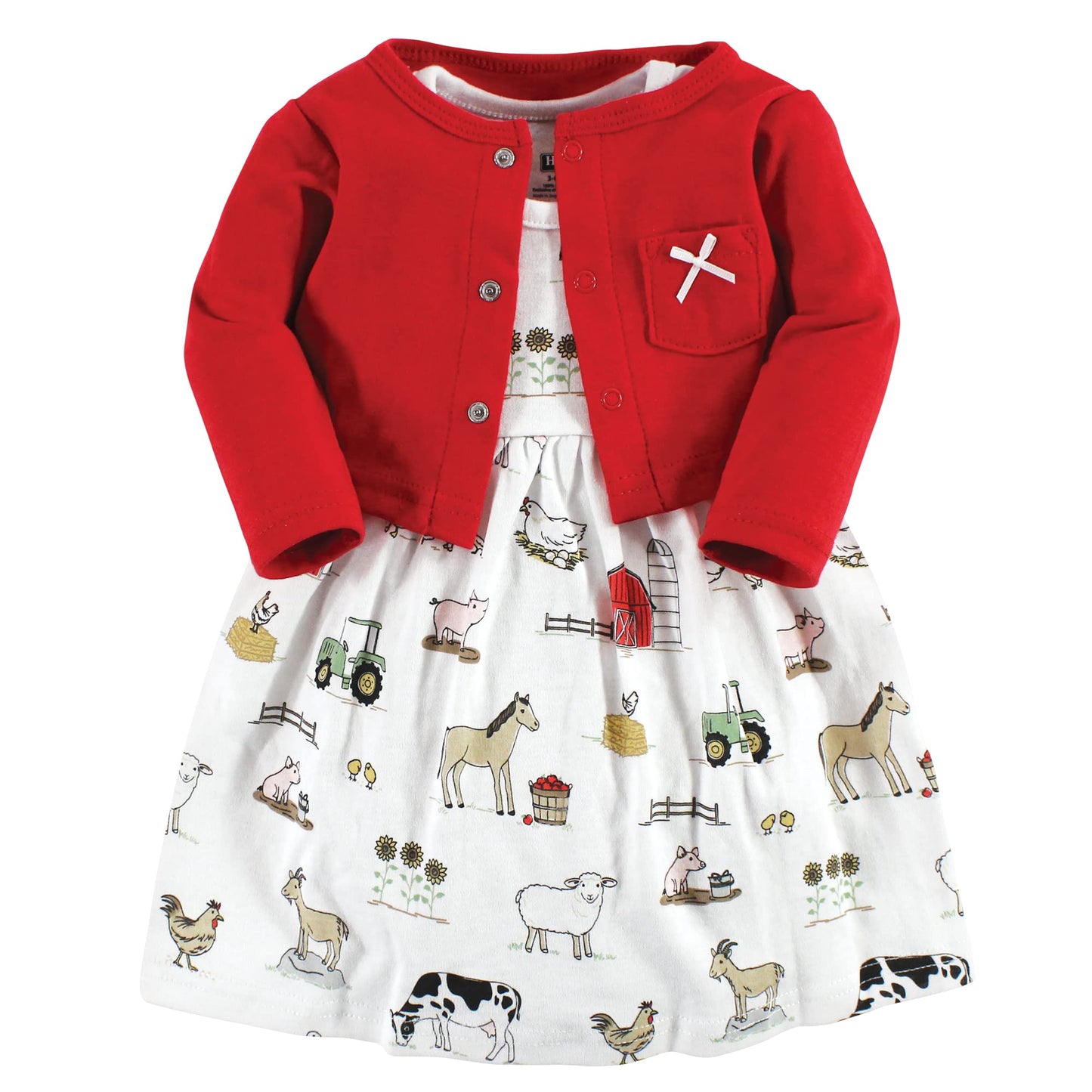 Hudson Baby Baby Girls' Cotton Dress And Cardigan Set, Farm, 9-12 Months