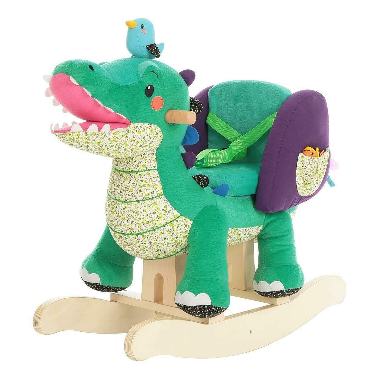 labebe Child Rocking Horse Toy, Stuffed Animal Rocker, Green Crocodile Plush Rocker Toy for Kid 6 Month -3 Years, Wooden Rocking