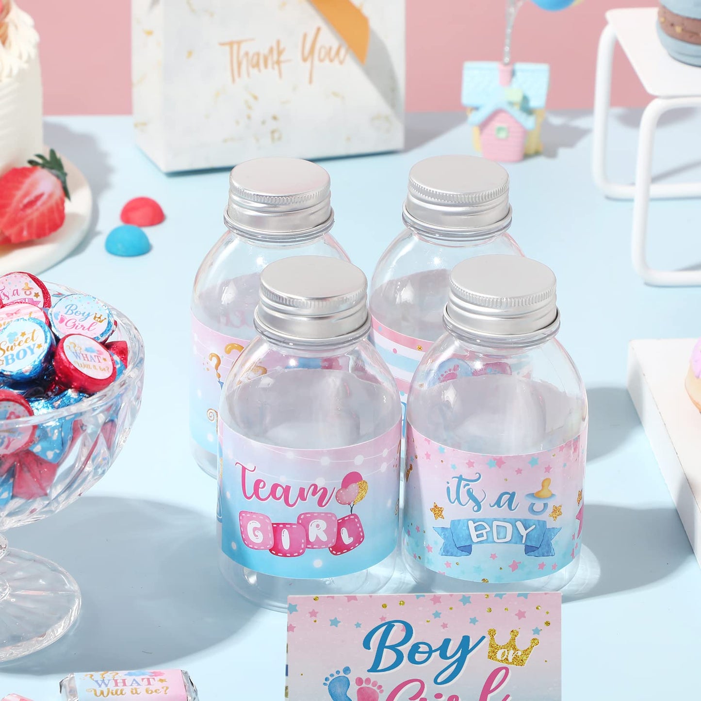 39 Pieces Baby Gender Reveal He Or She Baby Water Bottle Labels Stickers Gender Reveal Shower Party Favors Decoration Waterproof