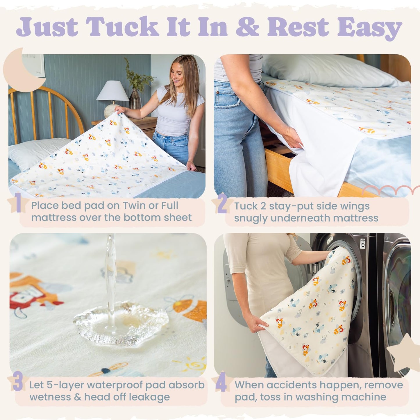 Tuckable Side Bed Wetting Pads Toddlers, Reusable Washable Waterproof Baby Potty Training Mattress Pee Pads Sheet Protector Kids