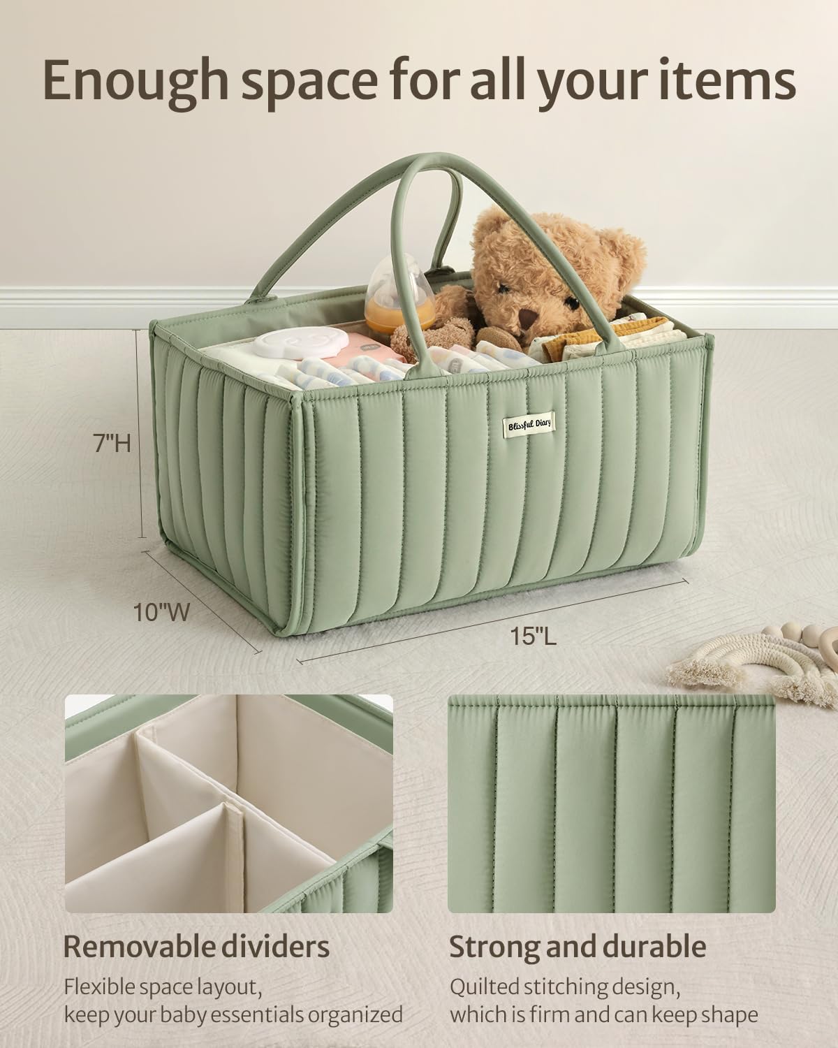 Blissful Diary Baby Diaper Caddy Organizer, Stylish Nursery Storage Basket - Gift For Baby Shower, Baby Registry Must Have, Newb