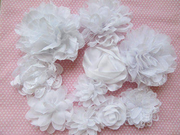 Yycraft 15Pcs White Chiffon Flower For Girls Headband Baby Flowers Bows,Crafts,Party Decoration(2'-4.5')