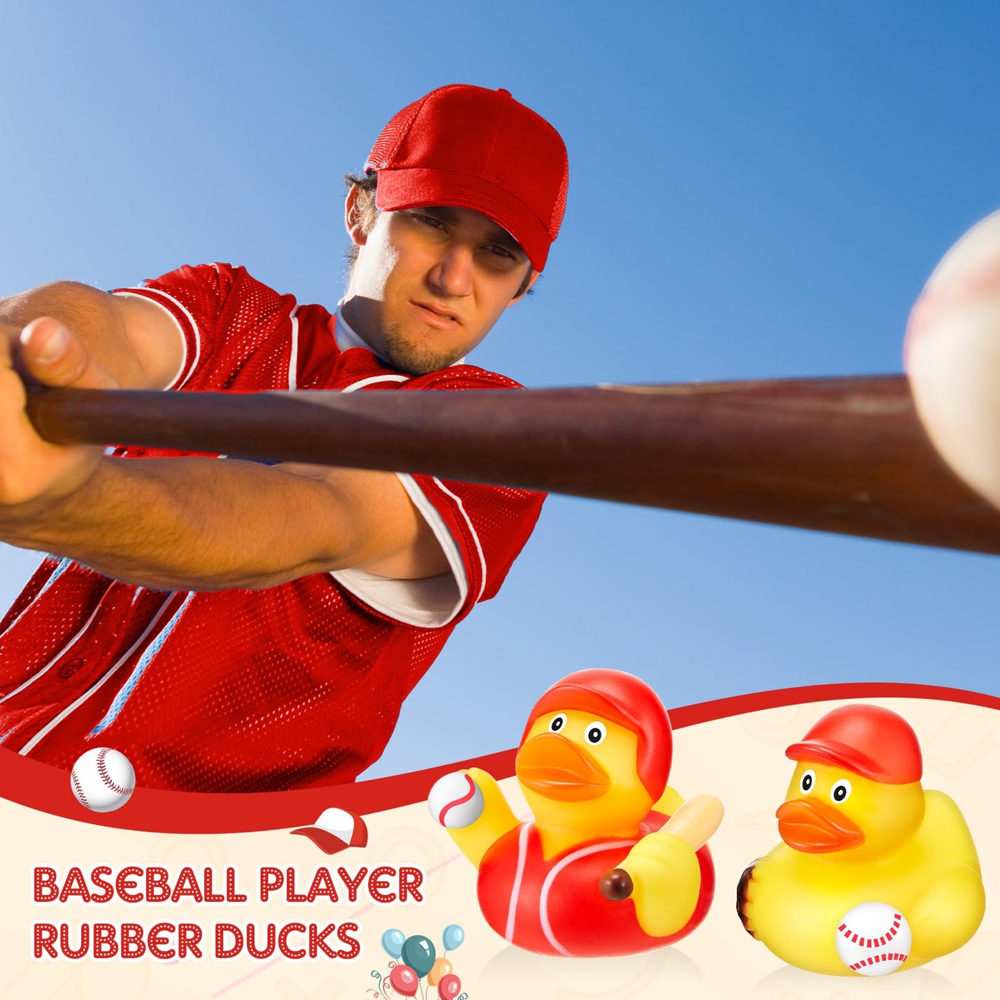 DEEKIN 48 Pcs Baseball Player Rubber Ducks 2 Inch Middle Baseball Theme Party Favors for Team Gift Decoration Yellow Rubber Duck