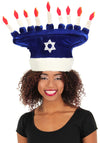 Happy Chanukah Soft Costume Hat - Velour With Soft-Sculpted Menorah And Size Adjustment Blue