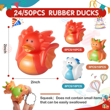 Deekin 50 Pcs Assorted Rubber Ducks in Bulk, 2 Inch Rubber Duckies for Party Supplies, Mini Bath Toys for Baby Shower Pool Party
