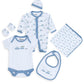 Smart Baby 6 Piece Newborn Clothes Set  100% BioWashed Interlock Fabric | Bodysuit, Sleepsuit, Bib, Blanket, Mittens & Cap | D